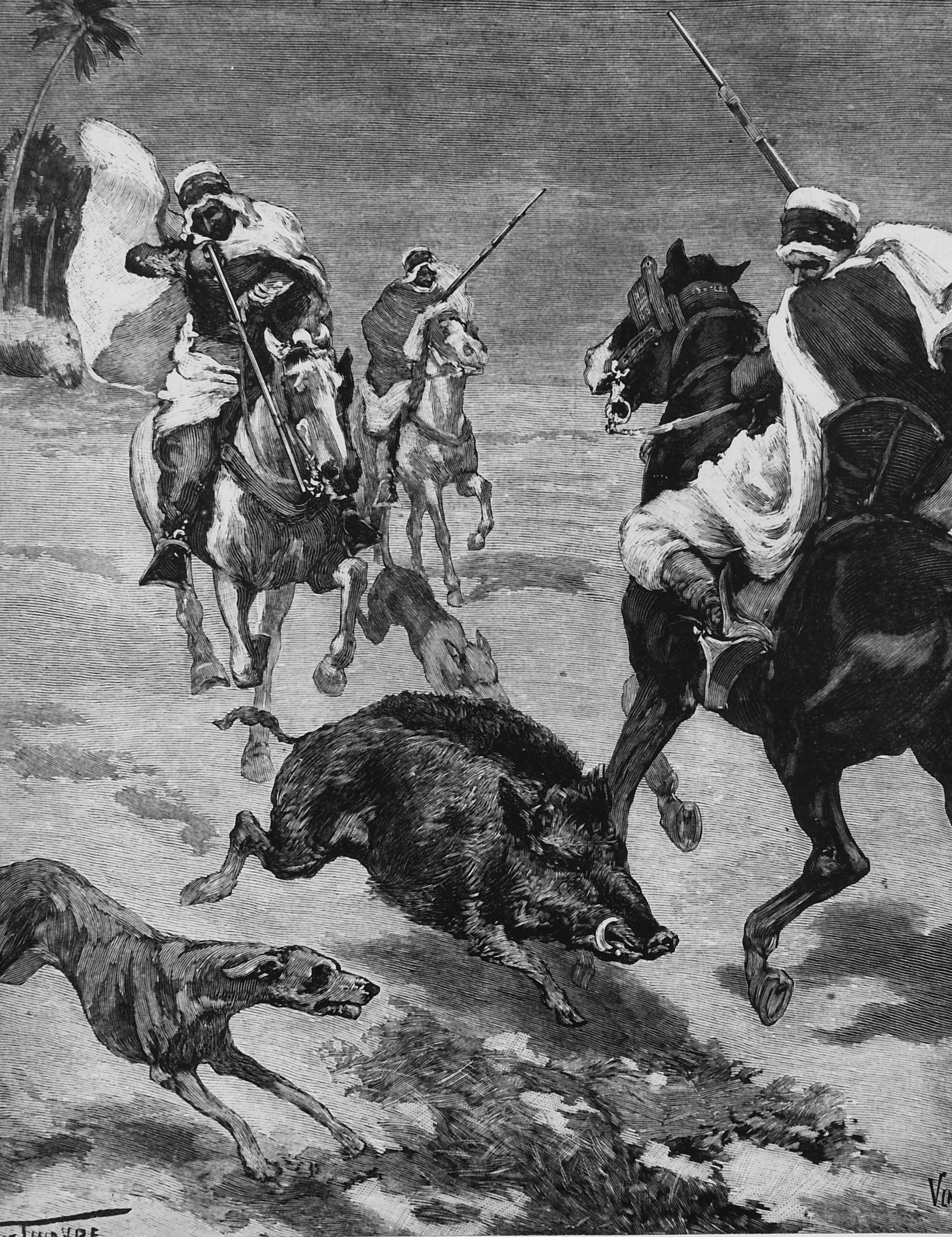 Chasse d'autrefois d'après des gravures du  XIX siècle cicra 1960