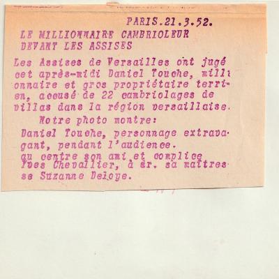 Millionnaire cambrioleur Daniel Touche au tribunal de Versailles 1952 Interpress